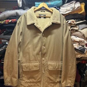 Vintage Early Winters Fleece Pile Lined Canvas Barn Chore Jacket Coat Mens Large